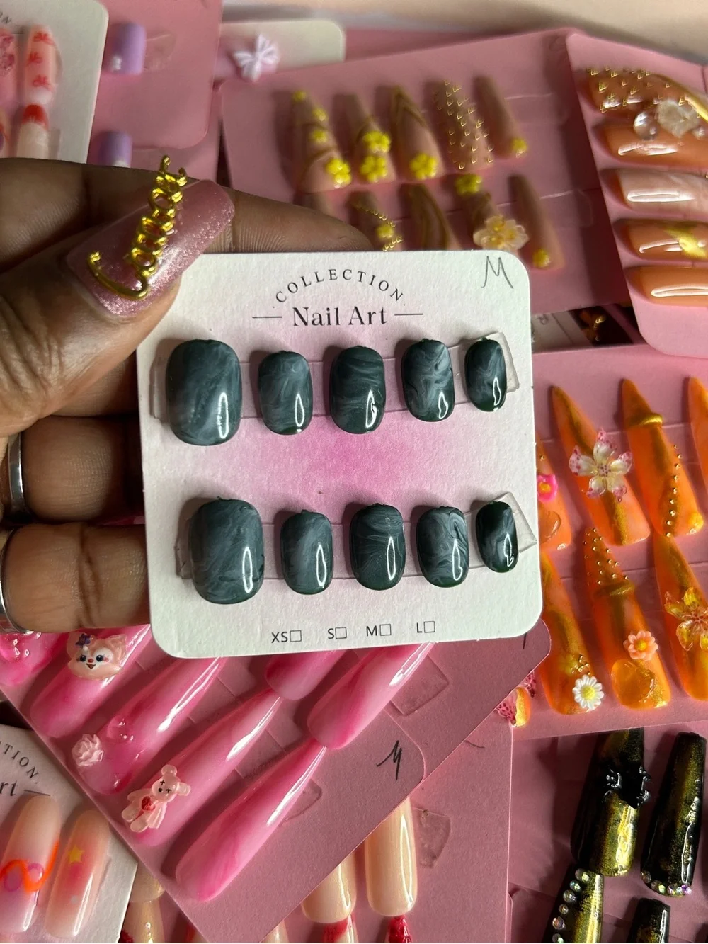 Marble Grey Press-On Nail Set
